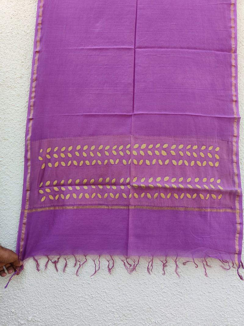 Pure Chanderi Silk Applique Work Saree With Blouse.