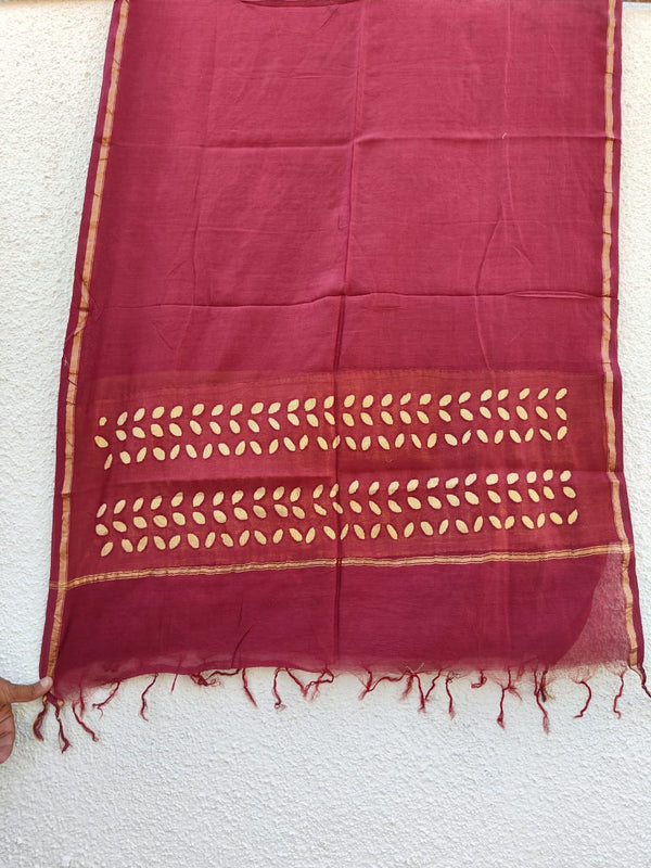 Pure Chanderi Silk Applique Work Saree With Blouse.