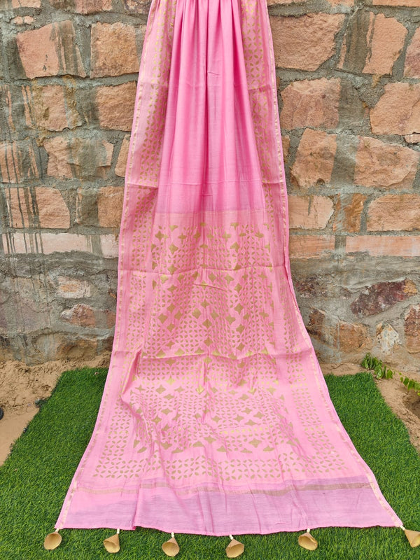 Pure Chanderi Silk Applique Work Saree With Blouse.