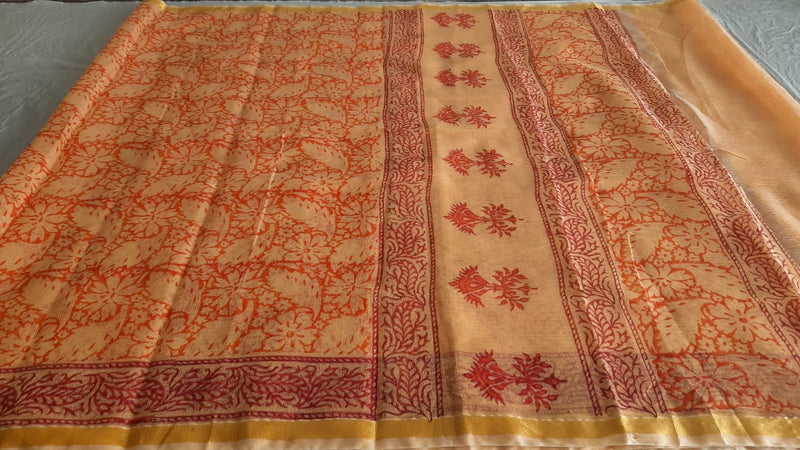 Kota Cotton Block Print saree With Blouse.