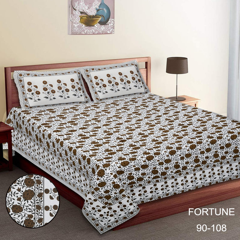 Pure Cotton King Size Double Bed Sheet With Two Pillow Cover (90x108).