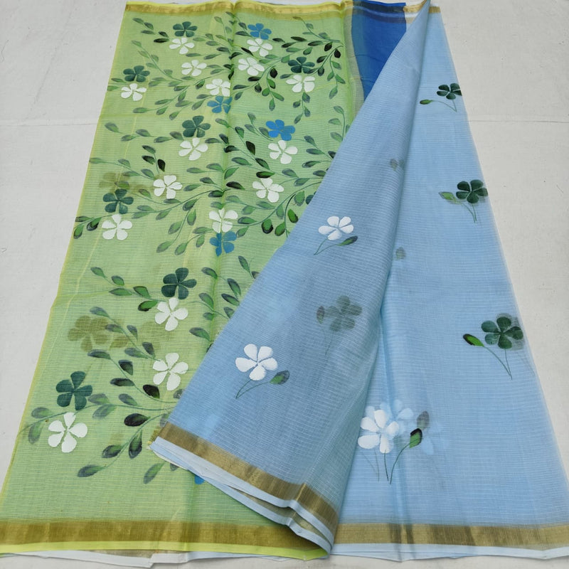 Pure Kota Cotton Brush Print Saree With Blouse.