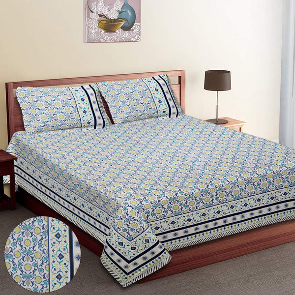 Pure Cotton King Size Double Bed Sheet With Two Pillow Cover (90x108).