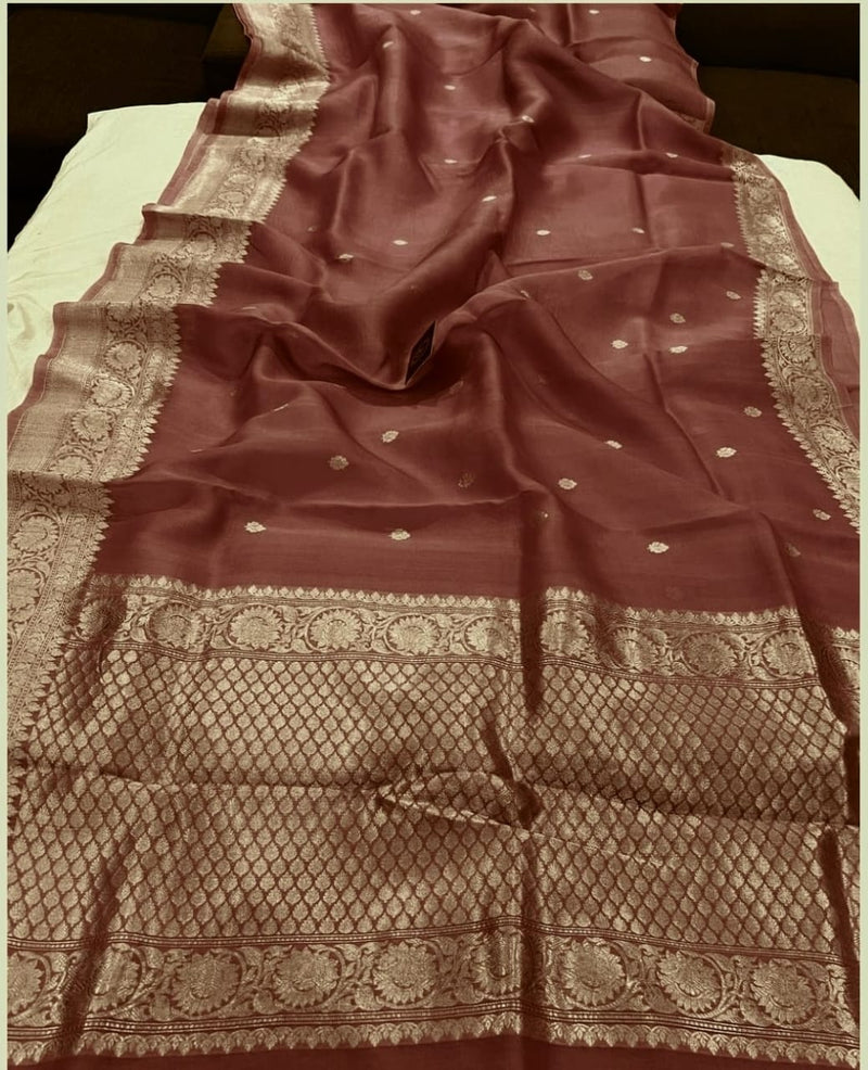 Banarasi Semi Kora Organza silk Saree With Blouse.