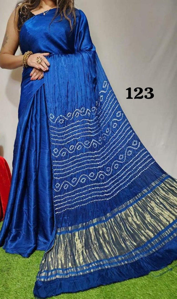 Pure Model Silk Bhandej Hand Print Saree With Blouse.
