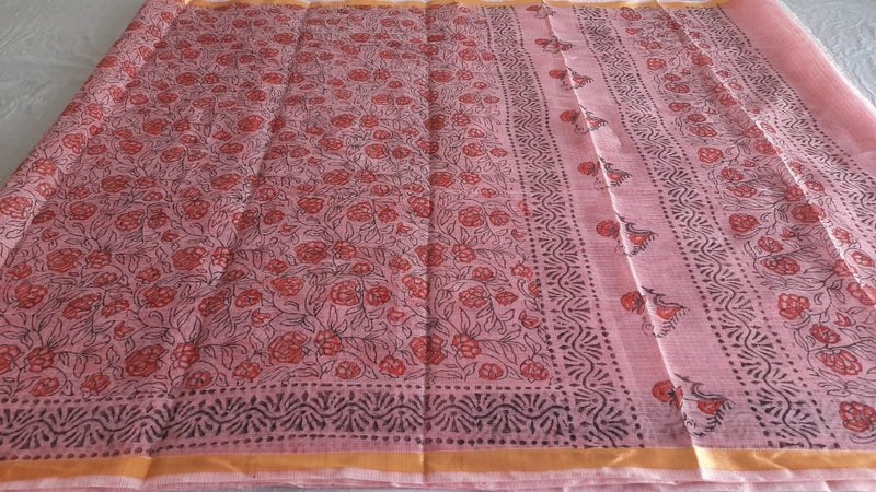 Kota Cotton Block Print saree With Blouse.