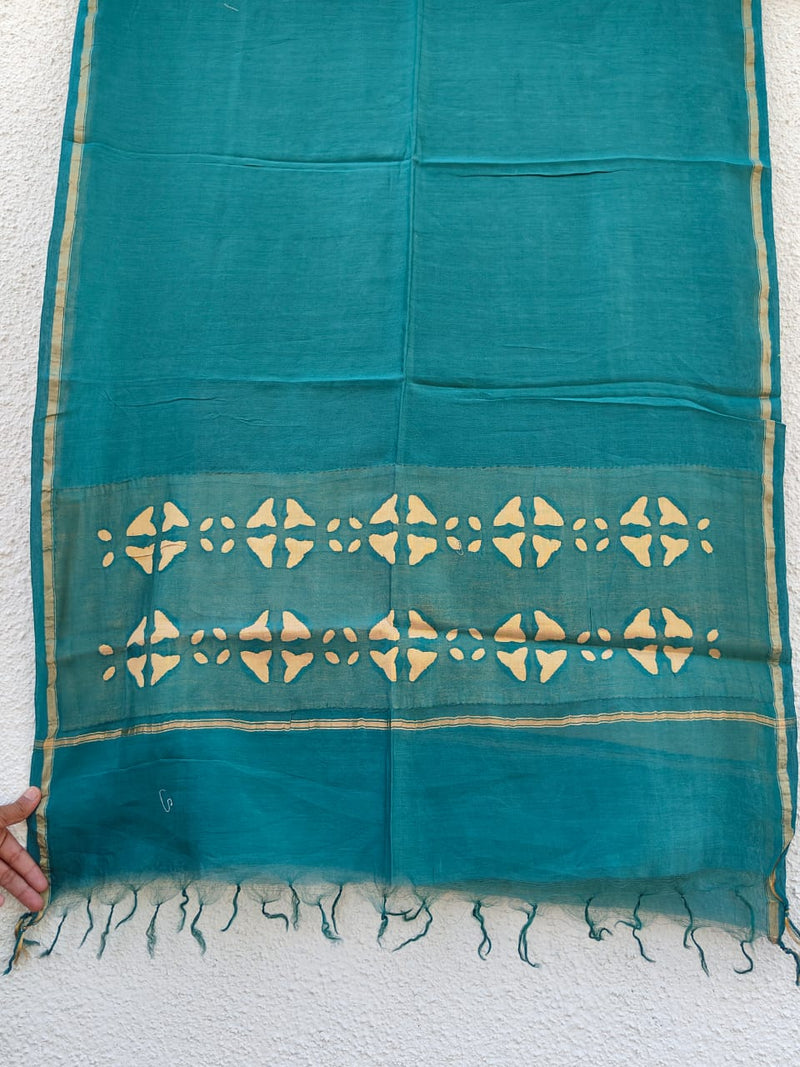 Pure Chanderi Silk Applique Work Saree With Blouse.