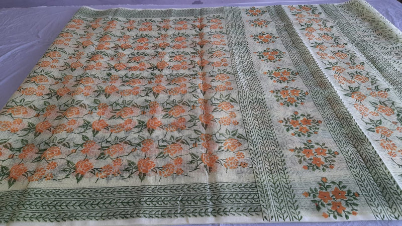 Kota Cotton Block Print saree With Blouse.