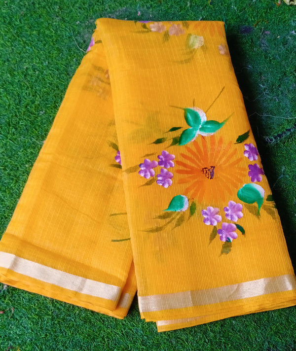 Kota Cotton Hand Brush Print saree With Blouse.