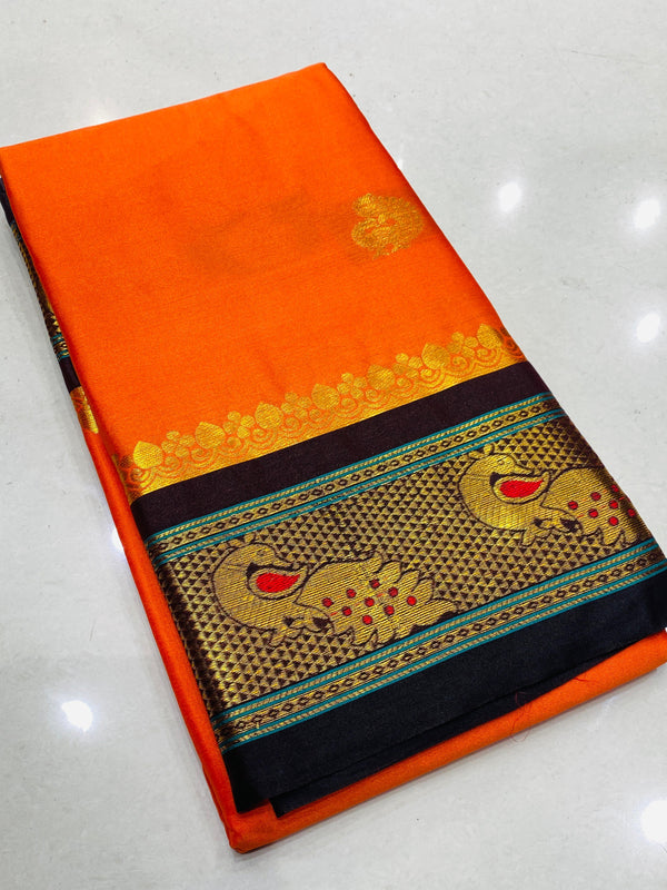 Paithani Cotton Silk Peacock multi Color Weaving Border saree.