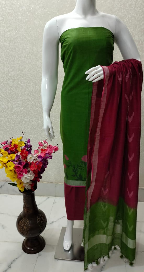 Cotton Linen Silk Flower Weaving Unstitched Suit .