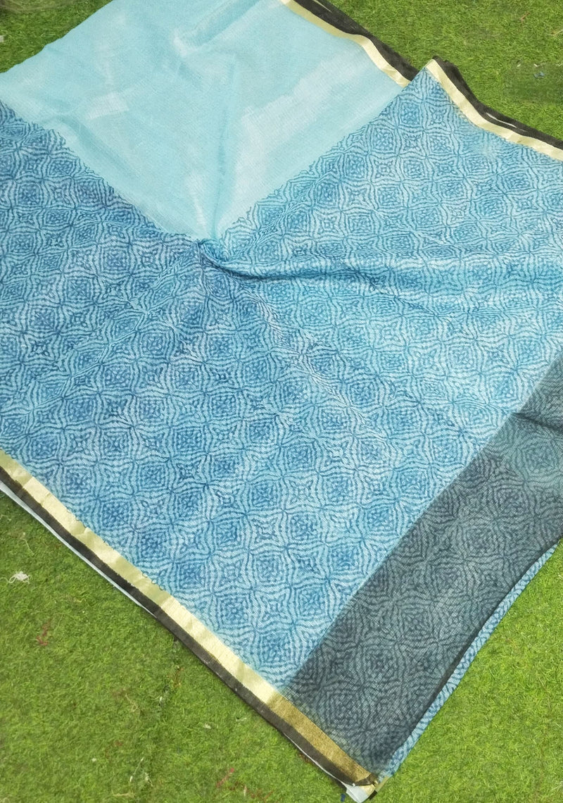 Pure Kota Cotton Block Print Saree With Blouse.