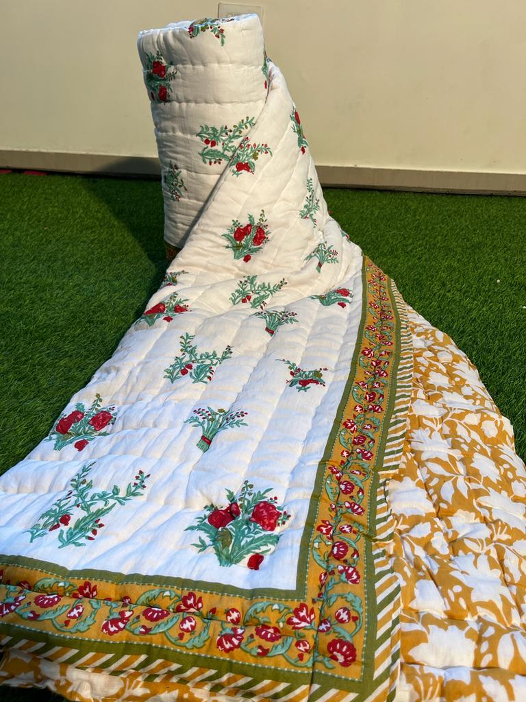 Pure Cotton Double Bed Jaipuri Rajai (90x108)