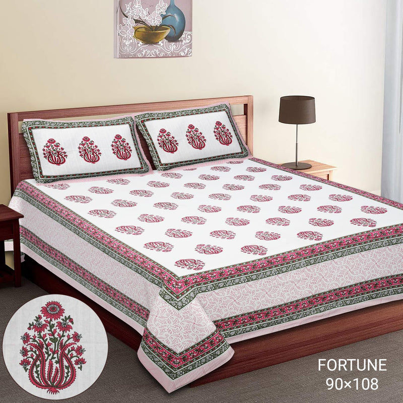 Pure Cotton King Size Double Bed Sheet With Two Pillow Cover (90x108).