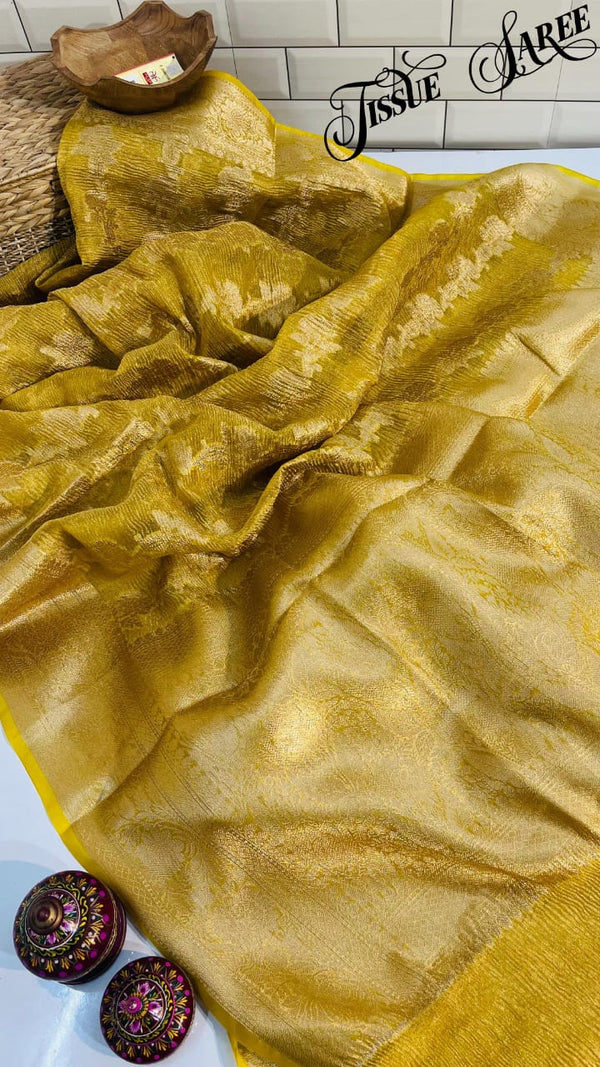 Banarasi Daybal Soft Crash Tissue Silk Saree With Blouse.