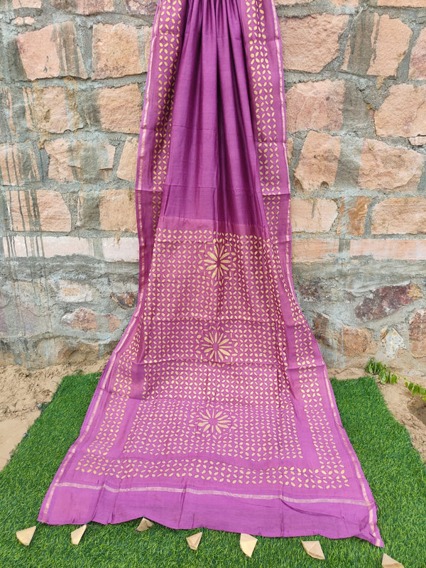 Pure Chanderi Silk Applique Work Saree With Blouse.