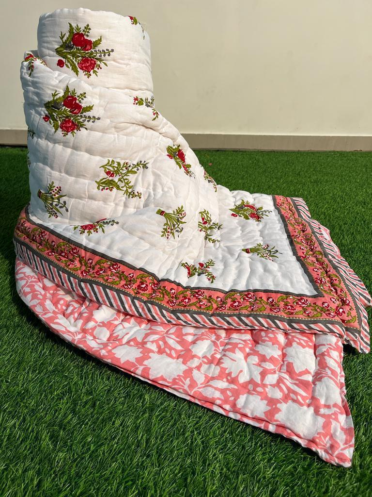 Pure Cotton Double Bed Jaipuri Rajai (90x108)