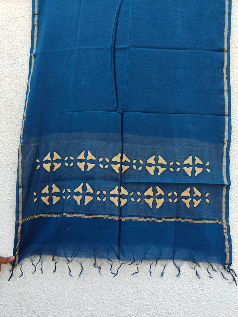 Pure Chanderi Silk Applique Work Saree With Blouse.