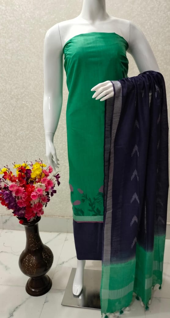 Cotton Linen Silk Flower Weaving Unstitched Suit .