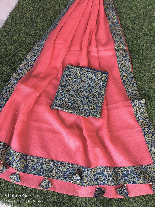 Kota Doriya Saree with Ajrakh Border.