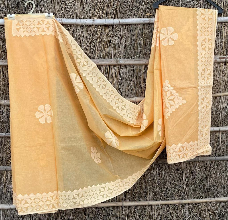 Pure Cotton Applique Work Saree With Blouse.