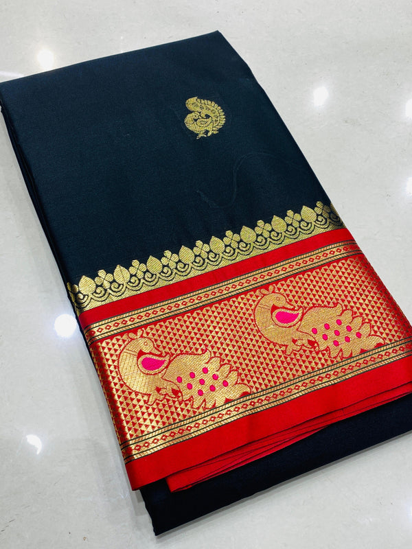 Paithani Cotton Silk Peacock multi Color Weaving Border saree.