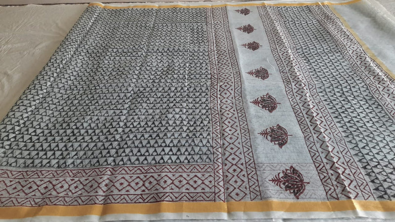 Kota Cotton Block Print saree With Blouse.