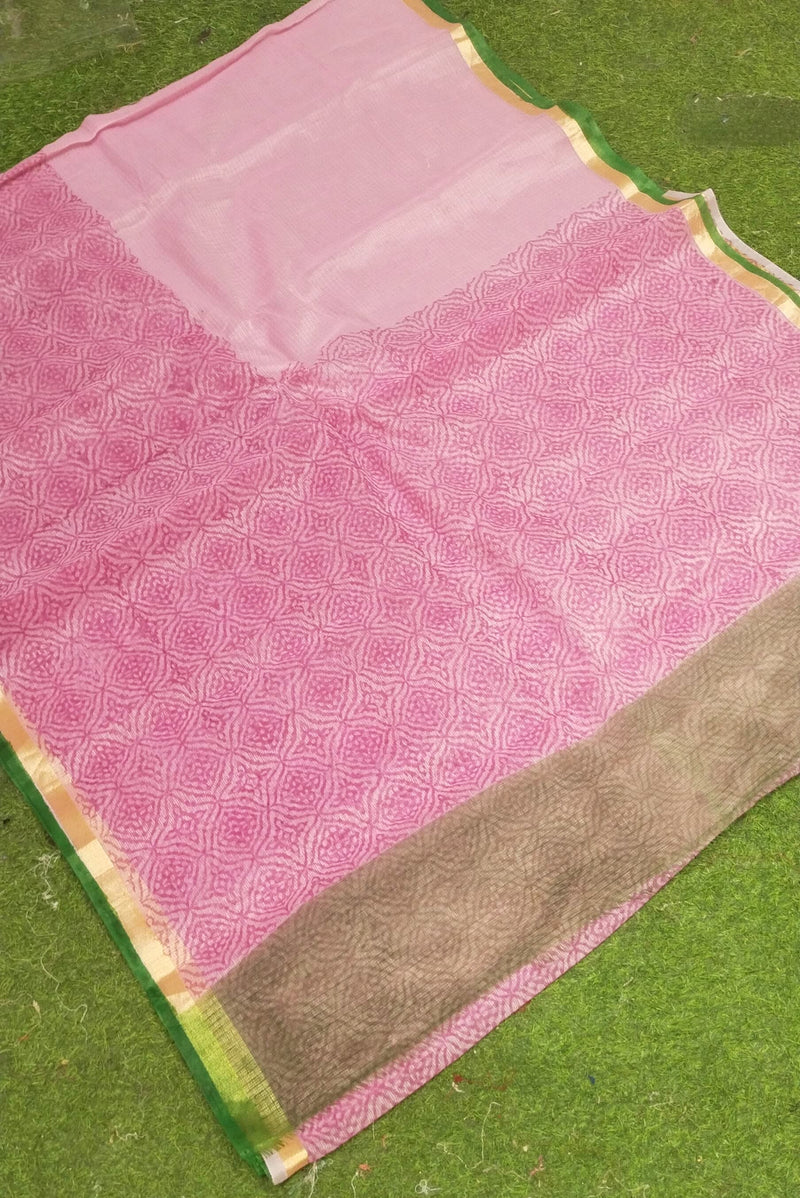 Pure Kota Cotton Block Print Saree With Blouse.