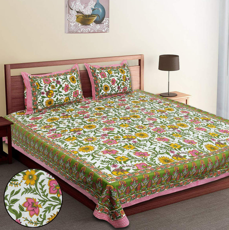 Pure Cotton King Size Double Bed Sheet With Two Pillow Cover (90x108).