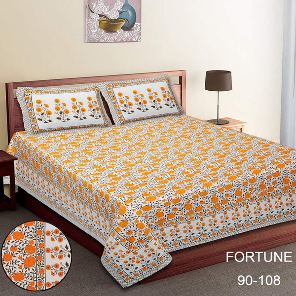 Pure Cotton King Size Double Bed Sheet With Two Pillow Cover (90x108).