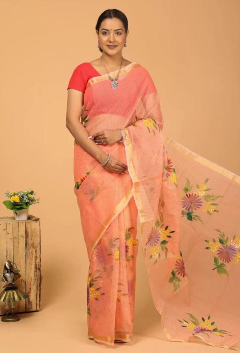 Cotton Kota Hand Brush Print Saree .