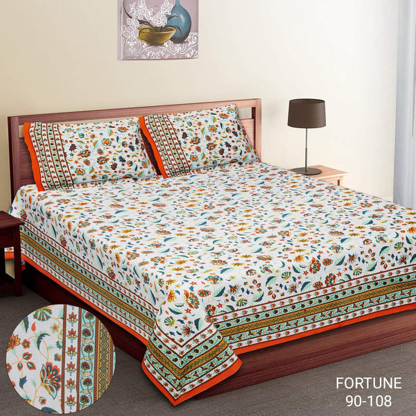 Pure Cotton King Size Double Bed Sheet With Two Pillow Cover (90x108).