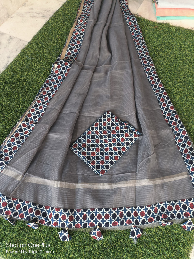 Kota Doriya Saree with Ajrakh Border.