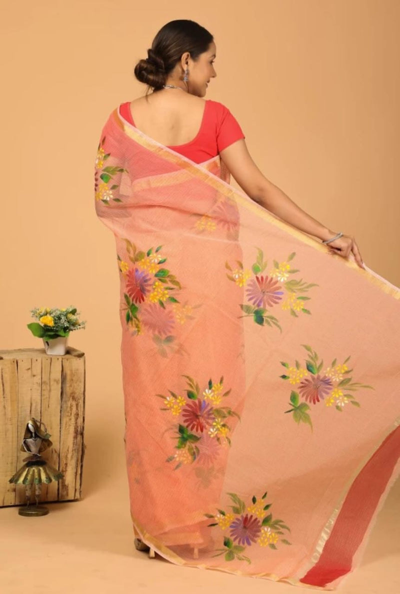 Cotton Kota Hand Brush Print Saree .