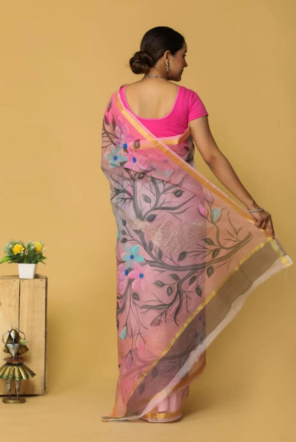 Cotton Kota Hand Brush Print Saree .