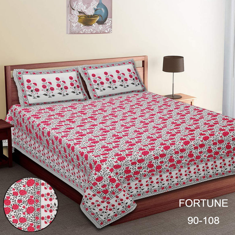 Pure Cotton King Size Double Bed Sheet With Two Pillow Cover (90x108).