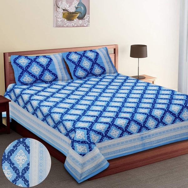 Pure Cotton King Size Double Bed Sheet With Two Pillow Cover (90x108).