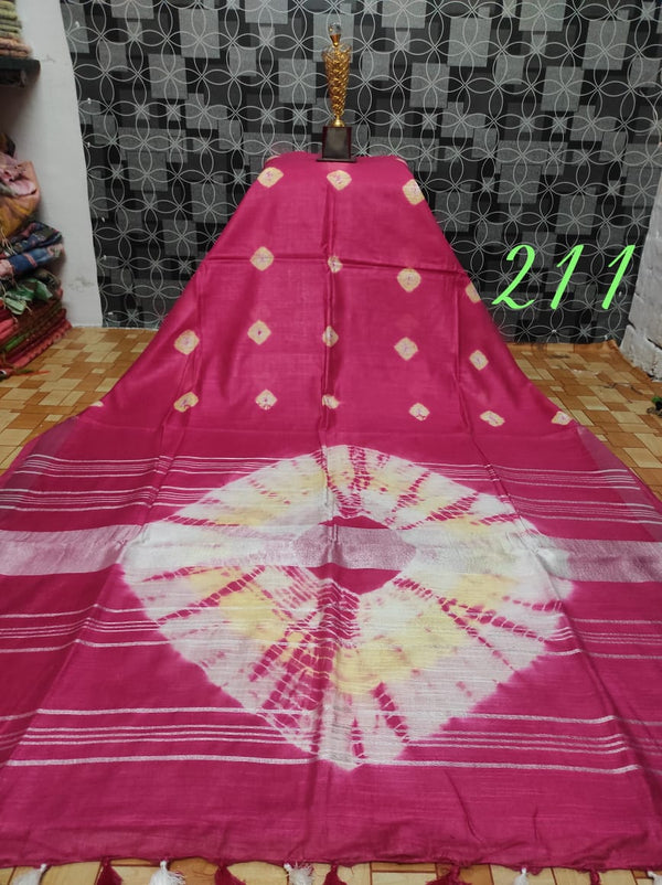 Cotton Linen Silk Shibori Print Saree With Blouse.