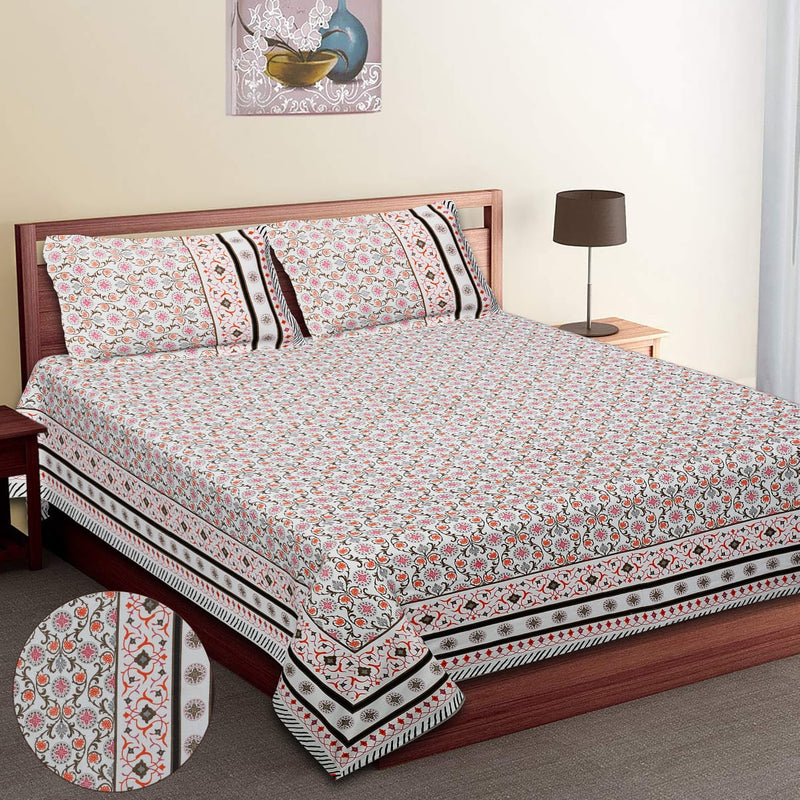 Pure Cotton King Size Double Bed Sheet With Two Pillow Cover (90x108).