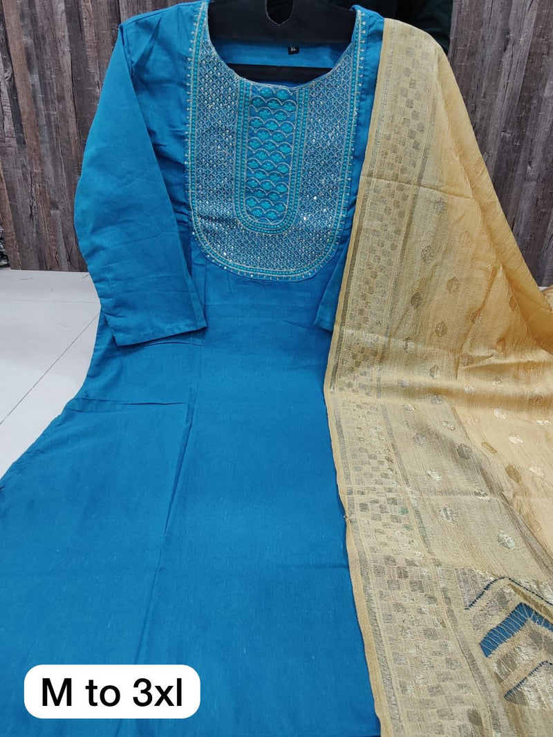 Cotton Embroidery work kurti With Dupatta.(without Bottom)