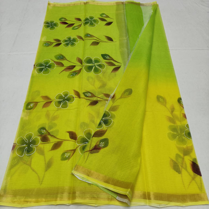 Pure Kota Cotton Brush Print Saree With Blouse.