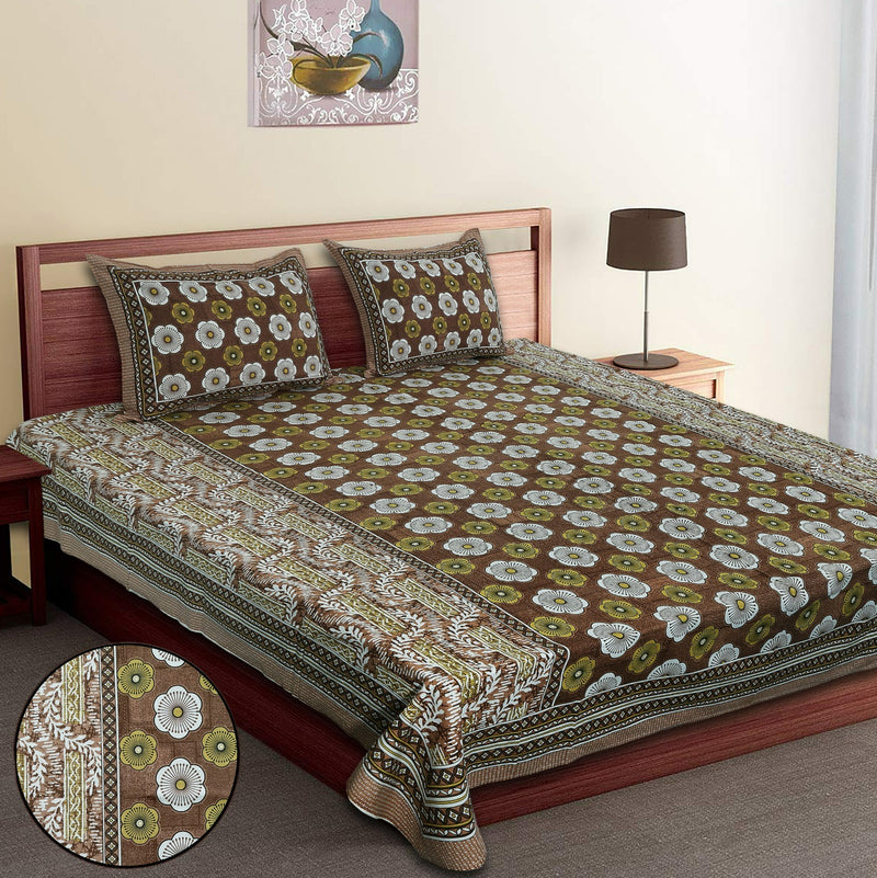 Pure Cotton King Size Double Bed Sheet With Two Pillow Cover (90x108).