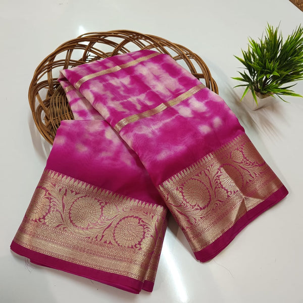 Banarasi Semi Kora silk Saree With Blouse.