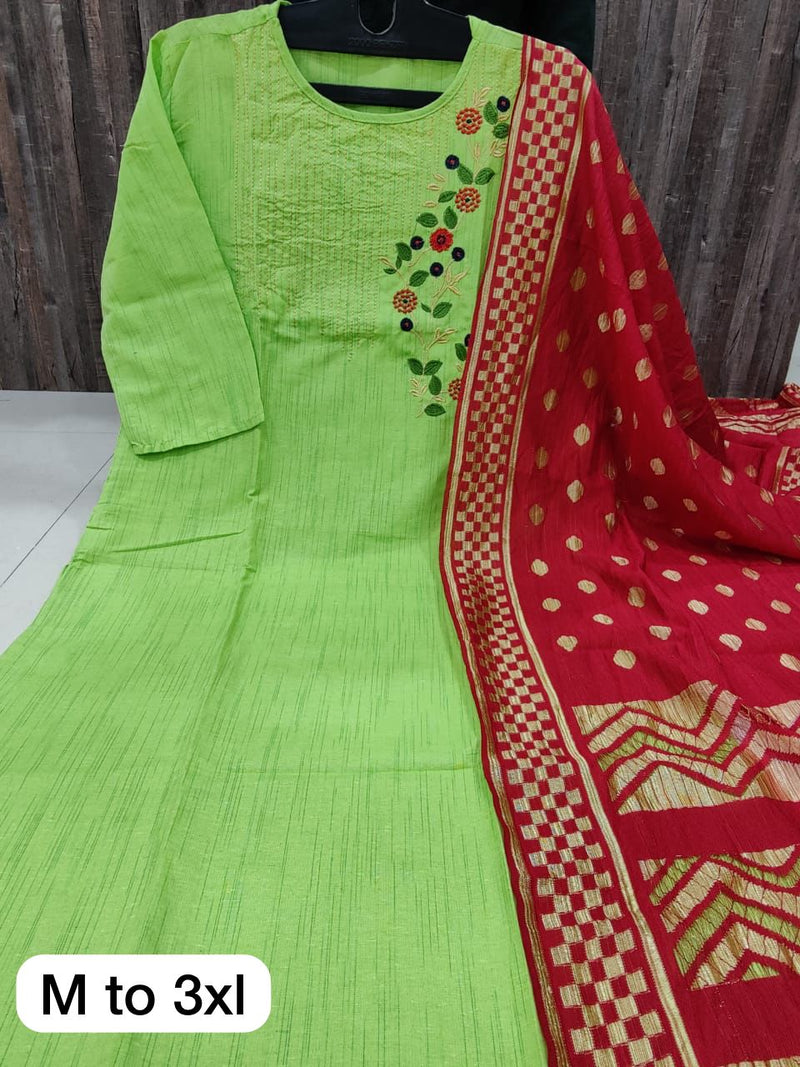 Cotton Embroidery work kurti With Dupatta.(without Bottom)