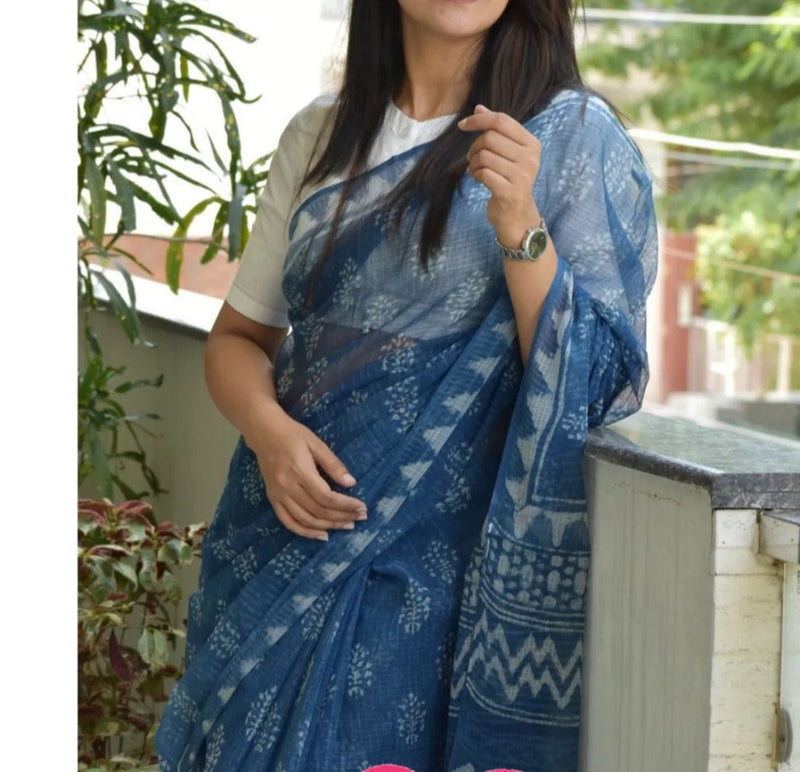 Soft Semi Silk Kota Doriya Digital Print Saree With Blouse.