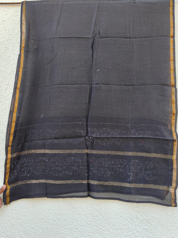 Pure Chanderi Silk Applique Work Saree With Blouse.