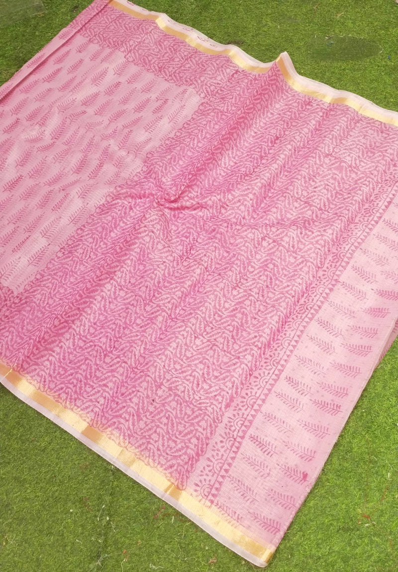 Pure Kota Cotton Block Print Saree With Blouse.