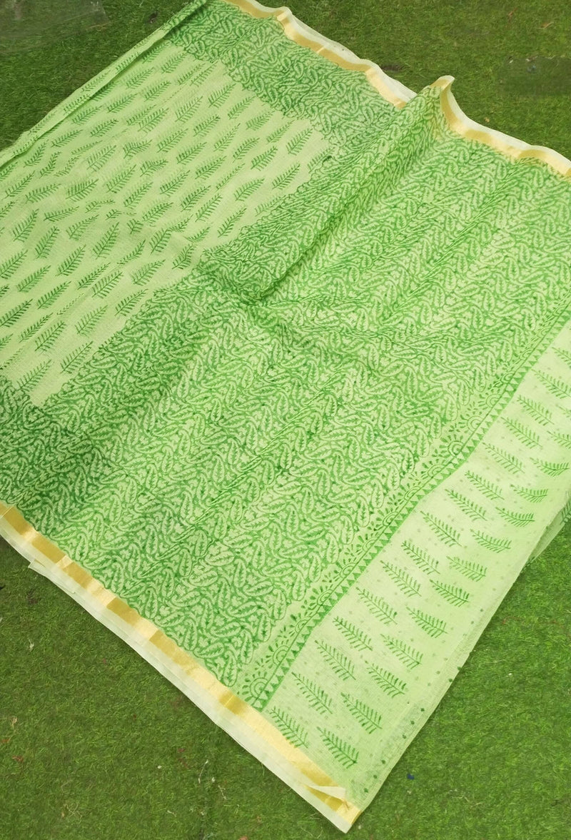 Pure Kota Cotton Block Print Saree With Blouse.