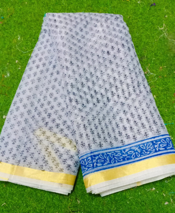 Kota Cotton Block Print saree With Blouse.