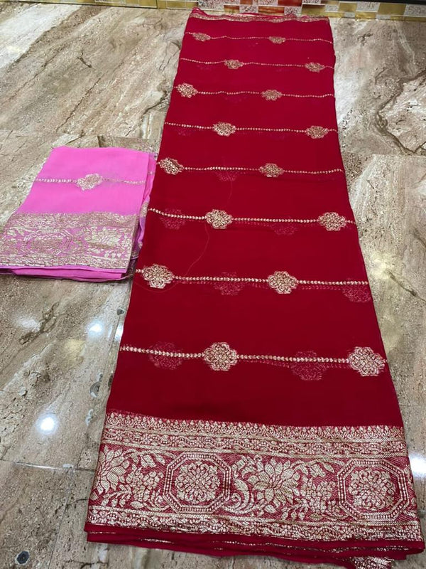 Georgette Zari Weaved saree With Running Blouse.